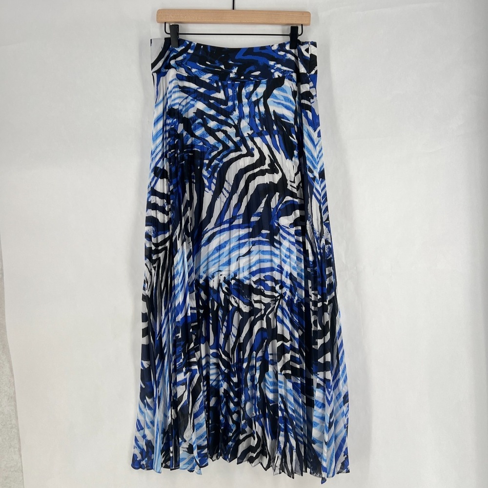 Black Label‎ by Chico's Maxi Skirt Womens M Blue White Zebra Print Lined Pleated